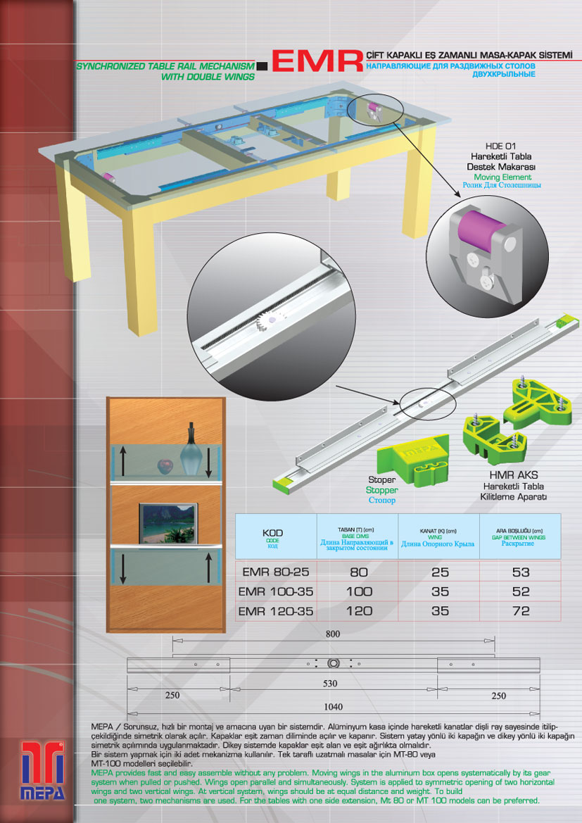 EMR Çift Kapaklı Eş Zamanlı Masa - Kapak Sistemi