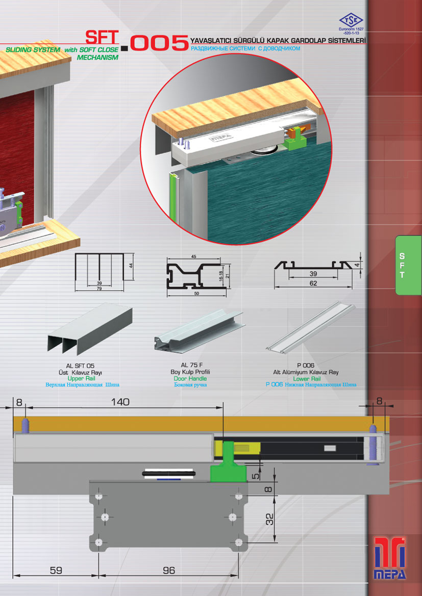 SFT-005 Yavaşlatıcı Sürgülü Kapak Gardolap Sistemleri